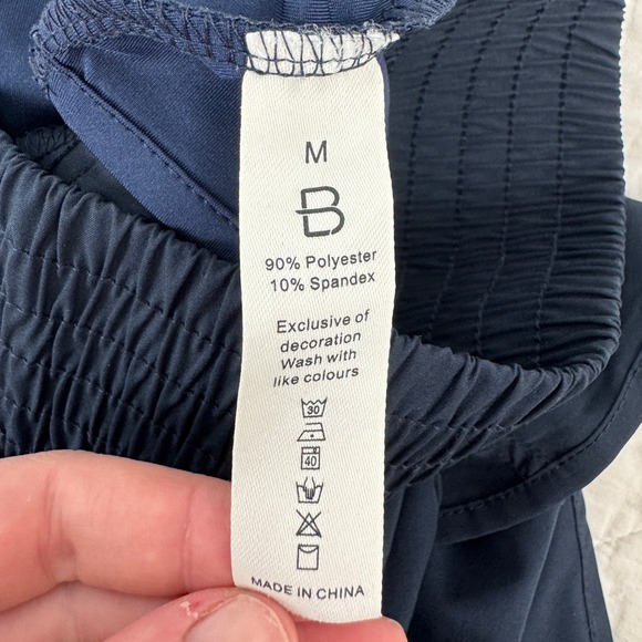 B Athletic Shorts Navy Blue Smocked Waist Zipper Pocket Women M Athleisure - Picture 3 of 9